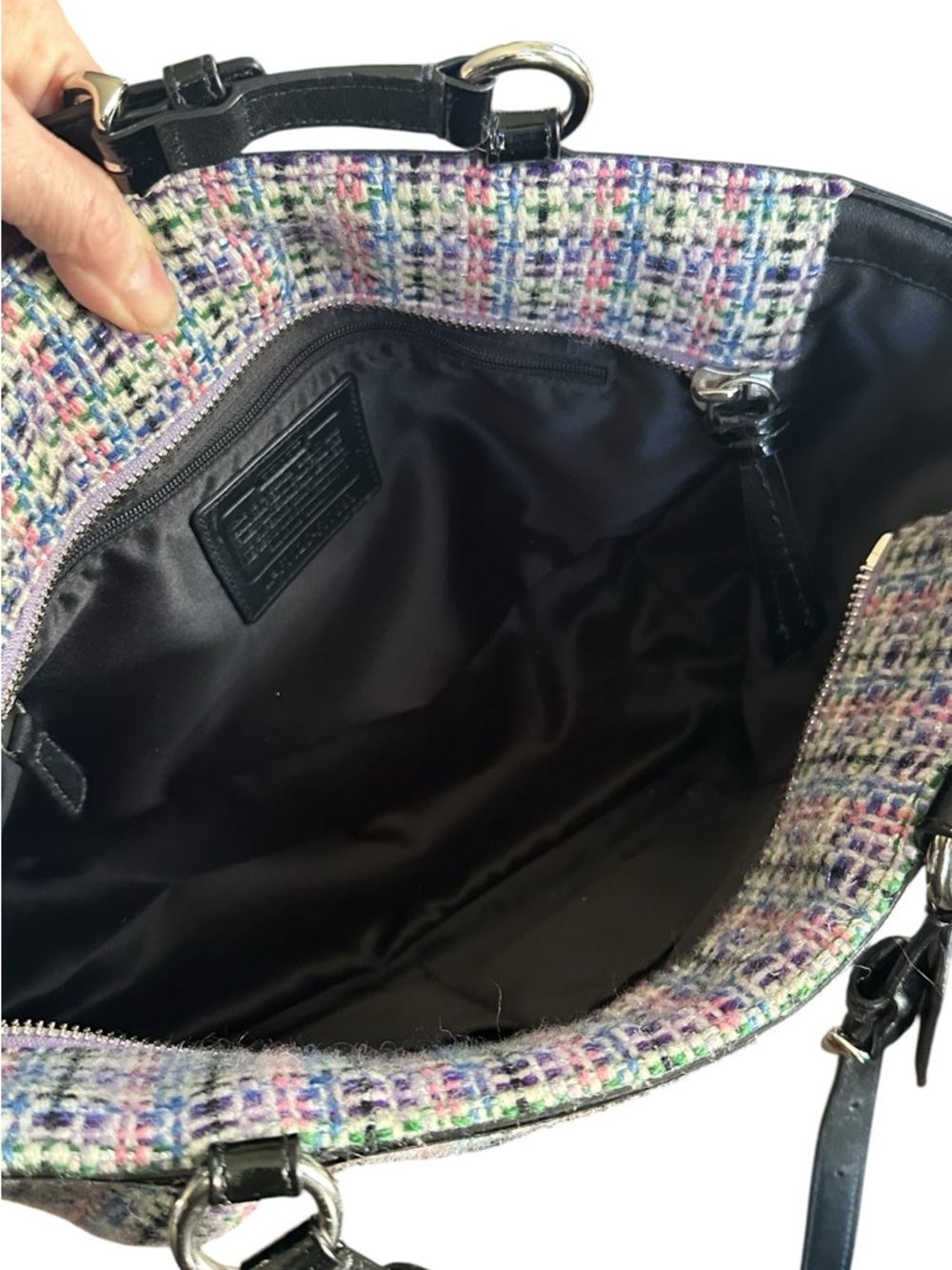 Coach Tweed Plaid Tote F17699 Black Patent Trim Satchel - Picture 14 of 16